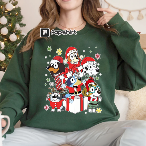 Bluey and friends Family Christmas Shirt, Bluey Christmas Sweatshirt, Bluey And Bingo Xmas Tee, Bluey Family Shirt, Christmas Sweatshirt