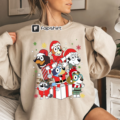 Bluey and friends Family Christmas Shirt, Bluey Christmas Sweatshirt, Bluey And Bingo Xmas Tee, Bluey Family Shirt, Christmas Sweatshirt