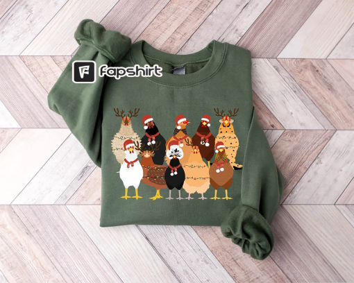 Cute Christmas Chickens Sweatshirt, Christmas Farm Animal Sweatshirt, Chickens Lover Sweater, Funny Holiday Sweater, Christmas Chickens Gift