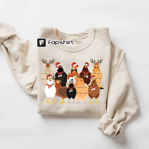 Cute Christmas Chickens Sweatshirt, Christmas Farm Animal Sweatshirt, Chickens Lover Sweater, Funny Holiday Sweater, Christmas Chickens Gift