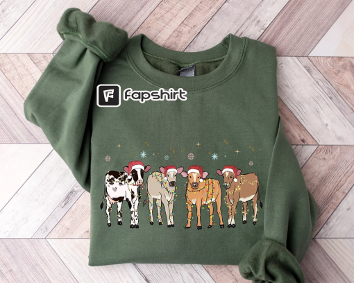 Cow Santa Sweatshirt, Christmas Sweatshirt, Cows Sweatshirt, Christmas Santa Claus Shirt, Christmas Family Shirt, Western Sweatshirt