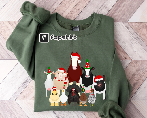 Christmas Farm Animals Sweatshirt, Christmas Hoodie, Christmas Farm Life Sweatshirt, Santa Animal Shirt, Happy New Year, Animal Sweatshirt