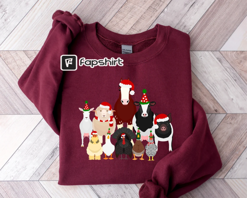 Christmas Farm Animals Sweatshirt, Christmas Hoodie, Christmas Farm Life Sweatshirt, Santa Animal Shirt, Happy New Year, Animal Sweatshirt