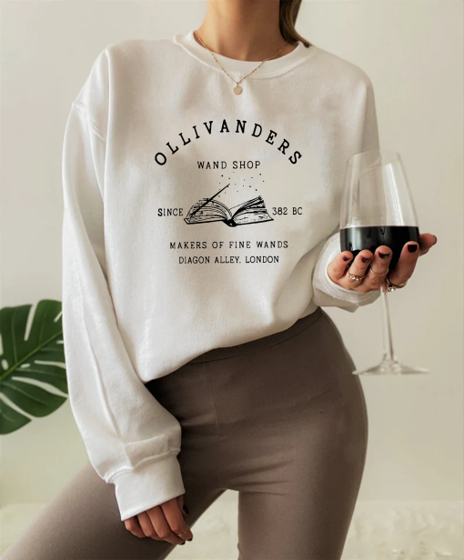 Ollivanders Wand Shop Wizard Book Shop Retro Halloween Casual Sweatshirt, Wizard Shirt, HP Fan Gift, Potterhead Gift, Book Shirt Universal