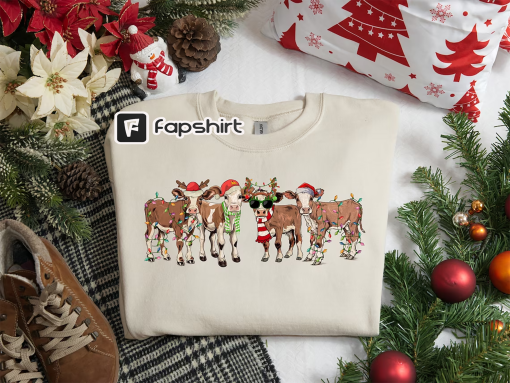 Christmas Cow Sweatshirt, Funny Christmas Shirt, Cow Lover Gift, Holiday Sweater, Farm Christmas Shirt, Womens Cow Shirt, Christmas Crewneck