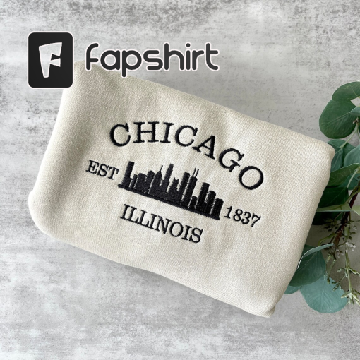 Embroidered Chicago Sweatshirt, Chicago Crewneck Sweatshirt, Chicago Illinois Crewneck, Graphic Sweatshirt, Aesthetic Sweatshirt