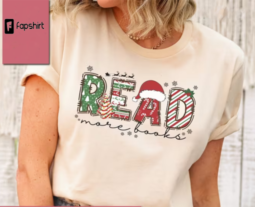 Christmas Reading Book Shirt, Christmas Book Lover Shirt, Books Christmas, Read More Books Shirt, Teacher Librarian Shirt, Book Lovers Shirt