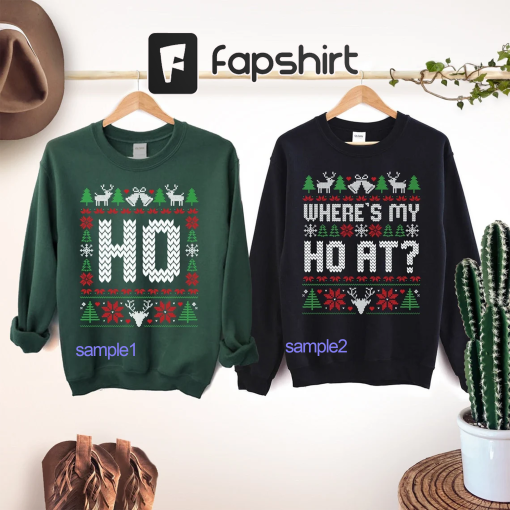 Funny Couples Ugly Christmas Sweater, Unisex Couples Matching Ugly Christmas Sweater, Where My Ho’s At, Ugly Christmas Sweater Party Pajamas