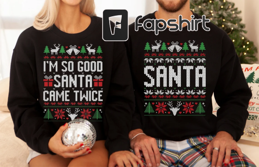 Funny Couples Ugly Christmas Sweater, Couples Matching Ugly Christmas Sweater, Santa Came Twicee, Ugly Christmas Sweater Party Pajamas