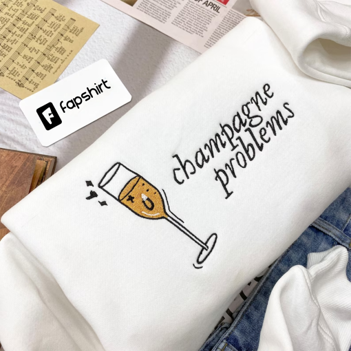 Champagne Problems Ring and Champagne Glass Embroidered Sweatshirt