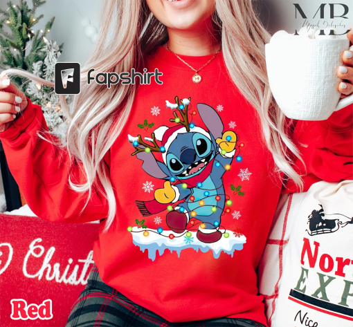 Disney Stitch Santa Christmas Light Sweatshirt, Lilo And Stitch Christmas Shirt, Christmas Disneyland