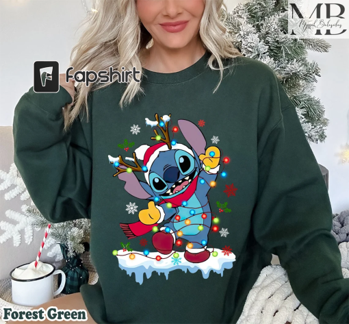 Disney Stitch Santa Christmas Light Sweatshirt, Lilo And Stitch Christmas Shirt, Christmas Disneyland