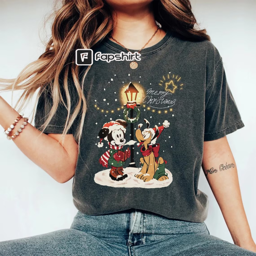 Vintage Minnie Pluto Christmas Comfort Colors® Shirt, Retro Disney Christmas Shirt, Disney Christmas Friends Shirt, Disneyland Shirt