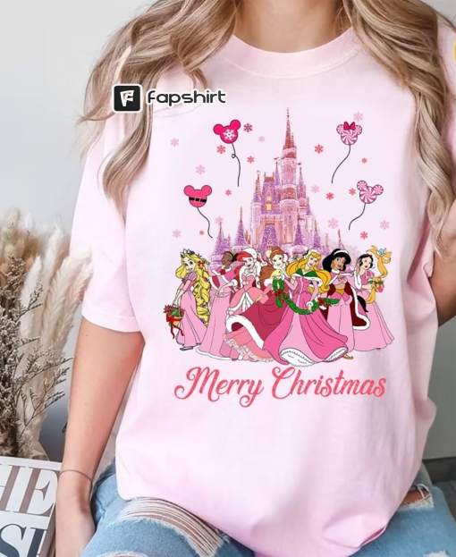 Pink Disney Princess Christmas Shirt, Disney Christmas Princess Castle Girl Trip Shirt, Princess Birthday Girl Party Outfit, Gift for Her