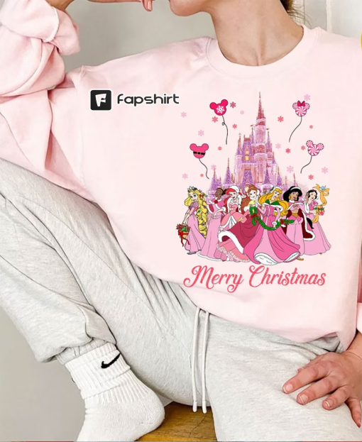 Pink Disney Princess Christmas Shirt, Disney Christmas Princess Castle Girl Trip Shirt, Princess Birthday Girl Party Outfit, Gift for Her