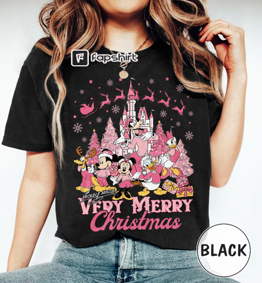 Vintage Mickey’s Very Merry Christmas Party 2023 Sweatshirts, Disney Mickey and Friends Christmas Sweatshirt, Disney Christmas Pink Tree Tee