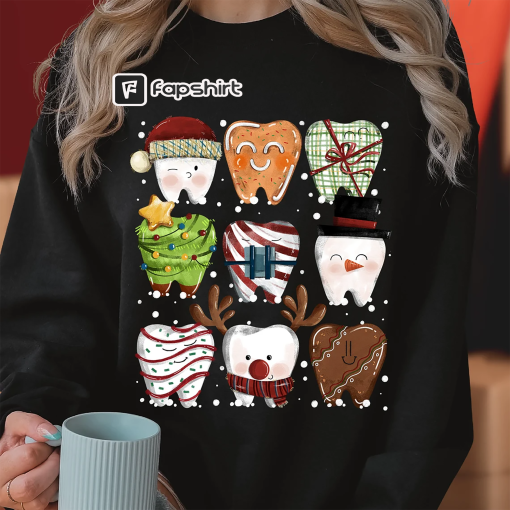 Funny Christmas Teeth Crewneck Sweatshirt, Cute Christmas Dentist Shirt, Dental Hygiene Sweater, Dental Squad Gift, Cute Holiday Gifts