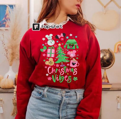 Pink Disney Christmas Vibes Sweatshirt, Mickey Christmas Coffee Snowman Gingerbread, Mickey’s Very Merry Christmas Party shirt, Xmas Group