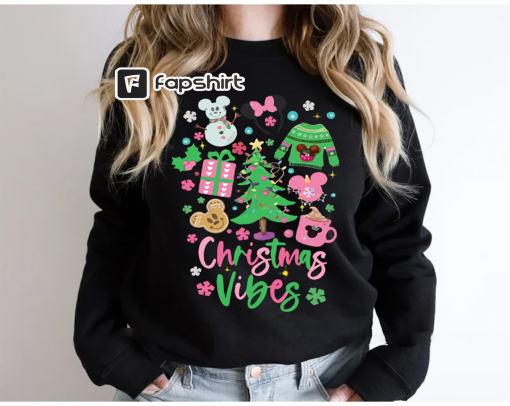 Pink Disney Christmas Vibes Sweatshirt, Mickey Christmas Coffee Snowman Gingerbread, Mickey’s Very Merry Christmas Party shirt, Xmas Group