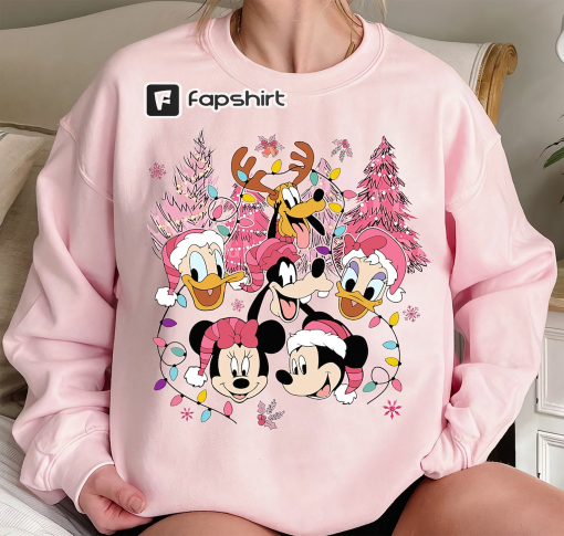 Disney Mickey Mouse And Friends Christmas Pink Tree T-Shirt, Pink Christmas Shirt, Christmas Friends Tee, Pink Christmas Tree Sweater