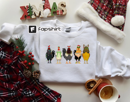 Chicken Christmas Lights Sweatshirt, Farm Animal Christmas Shirt, Funny Chicken Lover Sweater, Christmas Chicken Crewneck, Christmas Lights