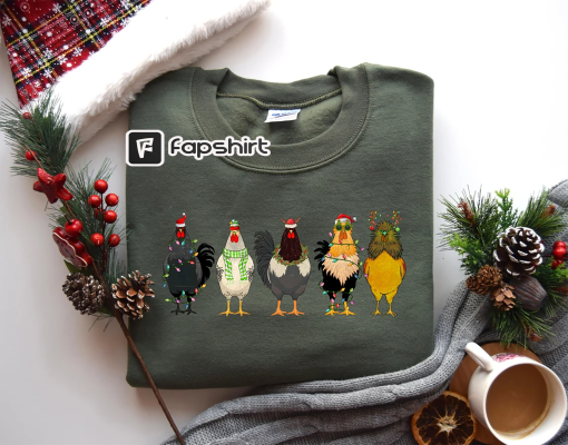 Chicken Christmas Lights Sweatshirt, Farm Animal Christmas Shirt, Funny Chicken Lover Sweater, Christmas Chicken Crewneck, Christmas Lights