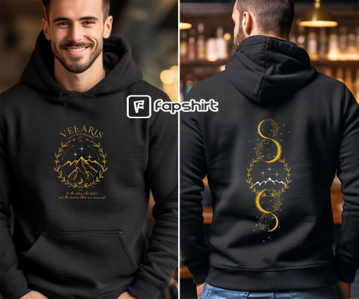 Velaris & Night Court Tattoo 2-sided ACOTAR special hoodie, Feyre’s spine tattoo on the back with Night Court’s 6-point stars on the front