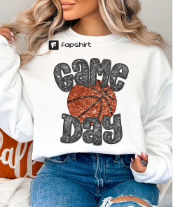 Faux Glitter basketball Sweatshirt, Game day basketball…