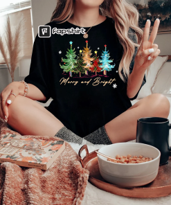 Merry and Bright Trees, Women’s Christmas Shirt,…