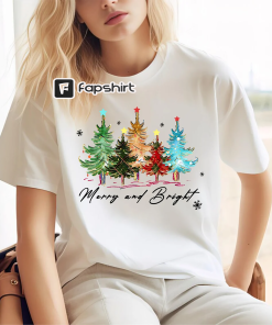 Merry and Bright Trees, Women’s Christmas Shirt,…