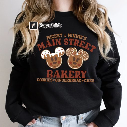 Mickey and Minnie Main Street Bakery Sweatshirt, Christmas Gingerbread Sweatshirt, Disney Christmas Cookies Shirt, Disney Winter Sweatshirt