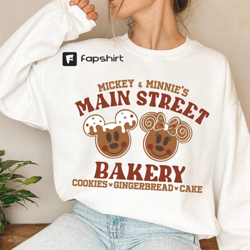 Mickey and Minnie Main Street Bakery Sweatshirt, Christmas Gingerbread Sweatshirt, Disney Christmas Cookies Shirt, Disney Winter Sweatshirt