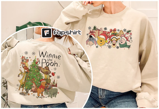 Winnie The Pooh Christmas Tree Sweatshirt, The Most Wonderful Time Of The Year Winnie The Pooh Christmas Lights Sweatshirt, Disneyland Xmas