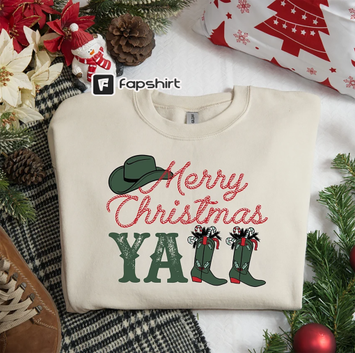 Merry Christmas Yall Sweatshirt, Western Christmas Sweater, Cowgirl Christmas Sweatshirt, Ugly Christmas Sweater, Christmas Gifts