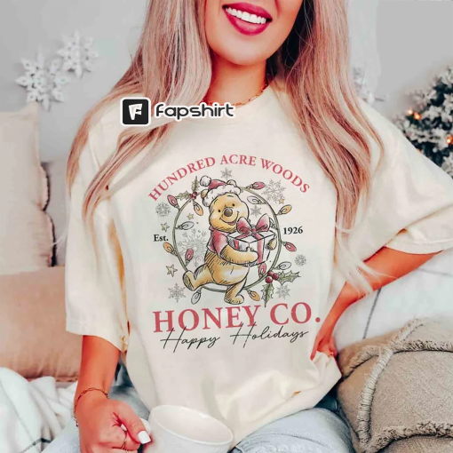 Vintage Floral Winnie The Pooh Christmas Hundred Acre Woods Est 1926 Honey Co Shirt, The Pooh and Friends Happy Holidays, Pooh Bear Gifts