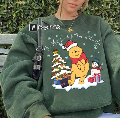 Retro Winnie The Pooh Christmas Sweatshirt, The Most Wonderful Time Of The Year Winnie The Pooh Lights Sweatshirt, Disney Pooh Sweatshirt