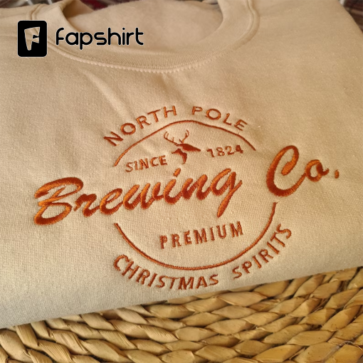 North Pole Brewing Co Embroidered Sweatshirt, Christmas Embroidered Sweatshirt, Christmas Crewneck, Christmas Jumper, Vintage Crewneck