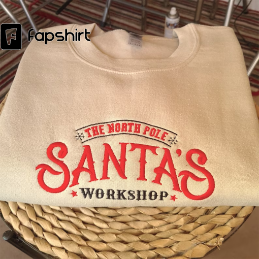 Santa Workshop Embroidered Christmas Sweatshirt, Christmas Jumper, Vintage Christmas Crewneck, Embroidered Sweatshirt, Christmas Gift Unisex