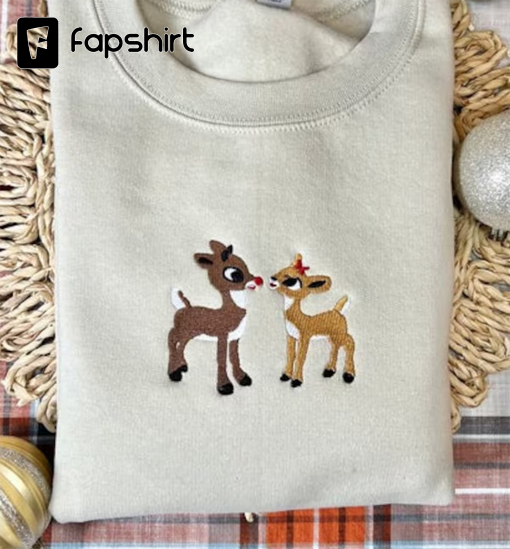 Classic Rudolph and Clarice Embroidered Sweatshirt, Rudolph Reindeer Embroidery, Classic Christmas Rudolph, Classic Christmas TV Movie Shirt