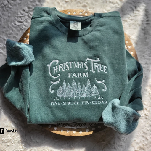 Christmas sweatshirt Comfort Colors | Christmas Tree Embroidered Sweatshirt | Christmas crewneck | Christmas Trees Sweatshirt | Farm Fresh