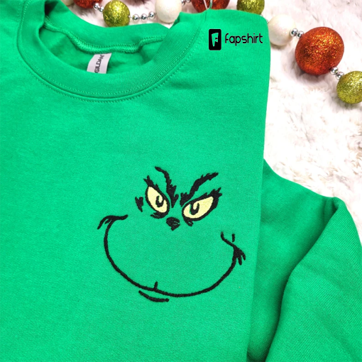 Grinch Face Christmas Sweatshirt | Festive Holiday Jumper | Sweatshirt or Hoodie for Grinchmas Fun | Unique Seasonal Fashion | Grinchmas