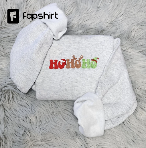 Embroidered Ho Ho Ho Christmas Sweatshirt, Ho Ho Ho Santa Unisex Sweatshirt for men and Women Sweatshirt or Hooded Sweatshirt