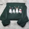 Embroidery Ghost Cats Christmas Sweatshirt, Christmas Ghost Cats Embroidered Unisex Sweatshirt or Hooded Sweatshirt