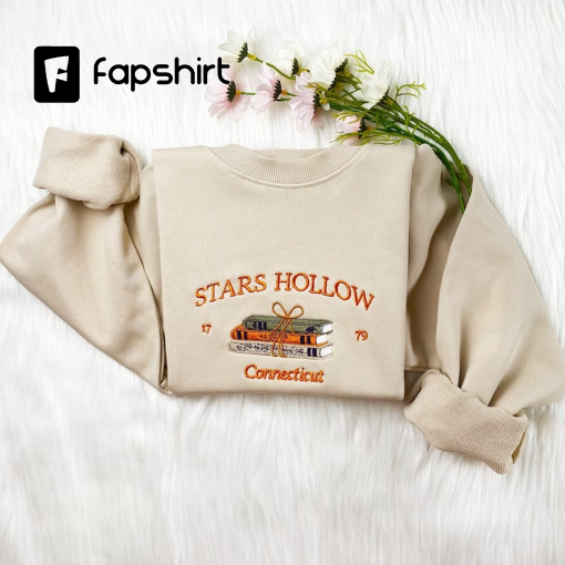 Stars Hollow Connecticut Embroidered Sweatshirt | Connecticut Book Embroidered Hoodie | Stars Hollow Book Sweater | Crew Neck Sweatshirt