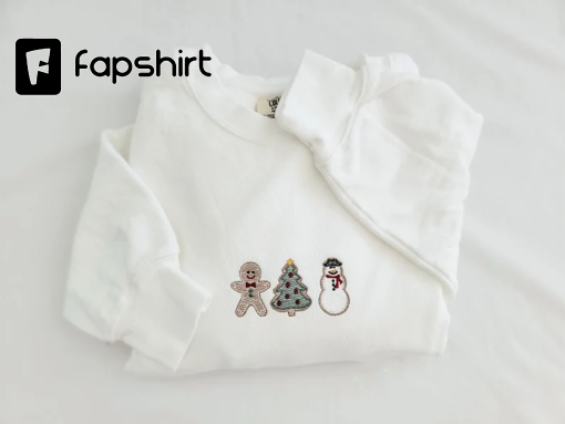 Embroidered Christmas Sweatshirt-Embroidered Christmas Cookie Sweatshirt-Christmas-Gingerbread Cookie-Minimalist-Custom-Christmas Gift