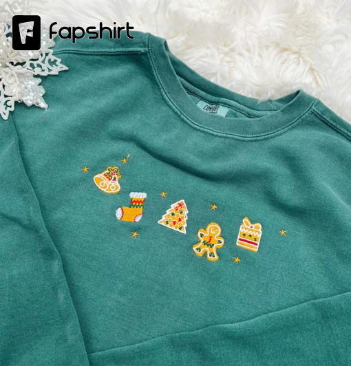 Christmas Cookies Embroidered Sweatshirt | Embroidered Vintage Christmas Sweatshirt | Christmas Gingerbread Cookies Sweatshirt