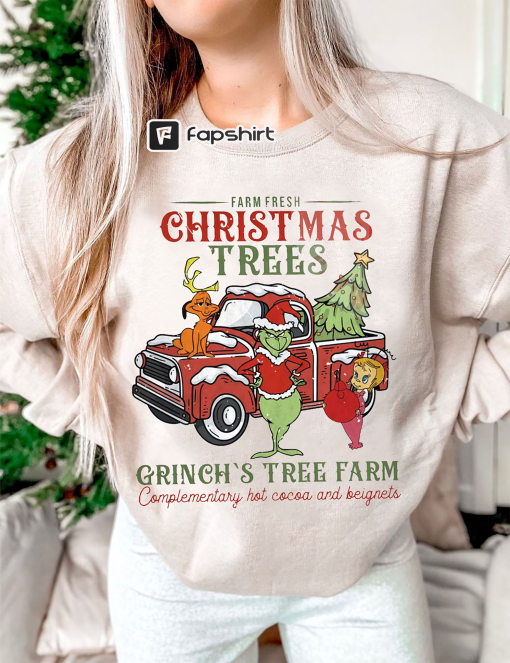 Christmas Trees Crewneck Sweatshirt, Grinch’s Tree Farm Sweatshirts, Grinch Hoodie Sweater, Unisex Christmas Gift, Funny Grinch Sweater