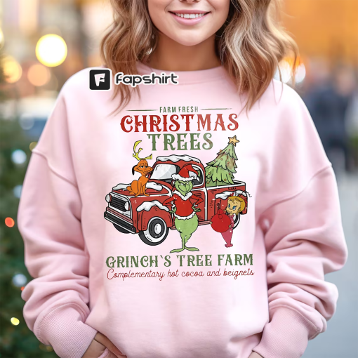 Christmas Trees Crewneck Sweatshirt, Grinch’s Tree Farm Sweatshirts, Grinch Hoodie Sweater, Unisex Christmas Gift, Funny Grinch Sweater