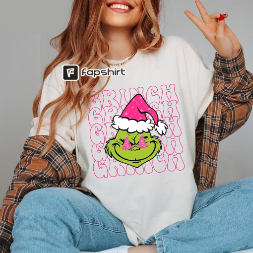 Grinch Face Preppy Sweatshirt Grinch Pink Green Preppy Christmas Grinch Shirt Christmas Grinch Shirt | Hooded | Sweatshirt, Kid, Toddler