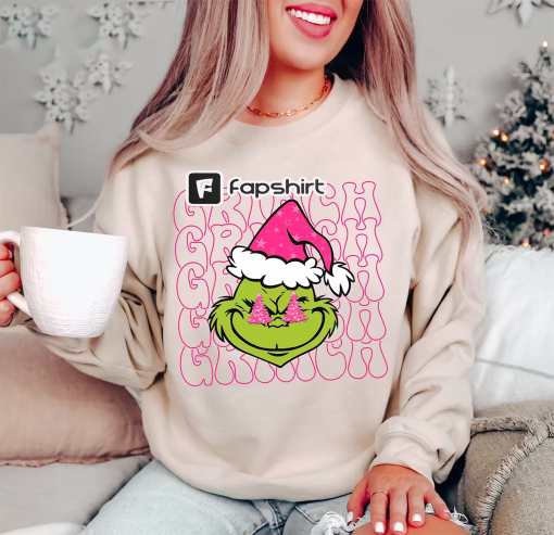 Grinch Face Preppy Sweatshirt Grinch Pink Green Preppy Christmas Grinch Shirt Christmas Grinch Shirt | Hooded | Sweatshirt, Kid, Toddler